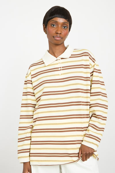 Yellow and brown multi striped rugby shirt | Glassworks London