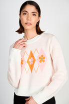 White pink and orange argyle floral jumper_2