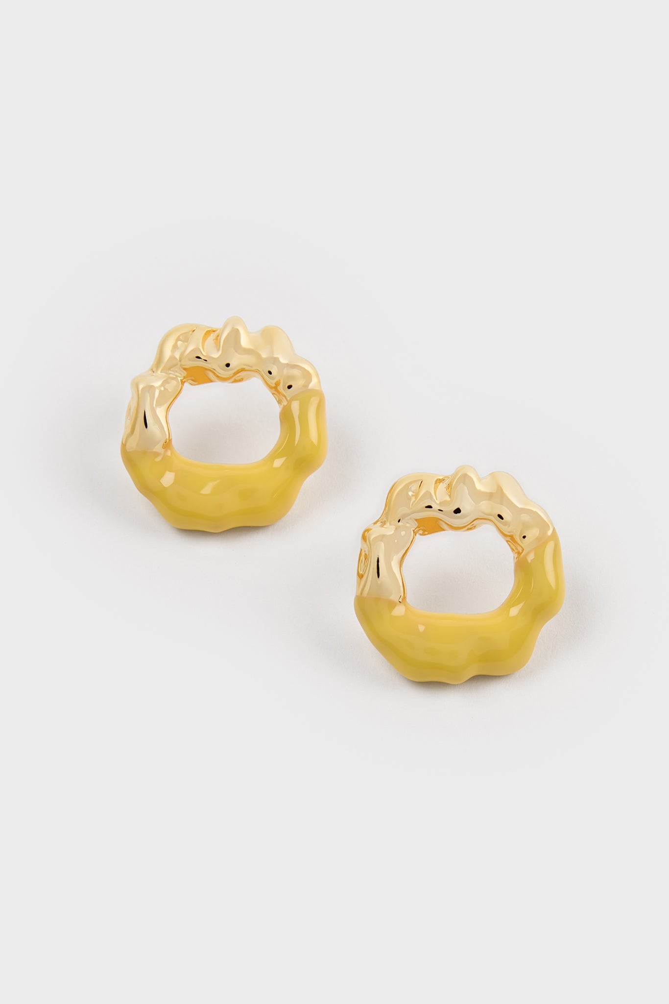 Yellow enamel dipped gold organic circle earrings_2