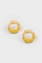 Yellow enamel dipped gold organic circle earrings_2