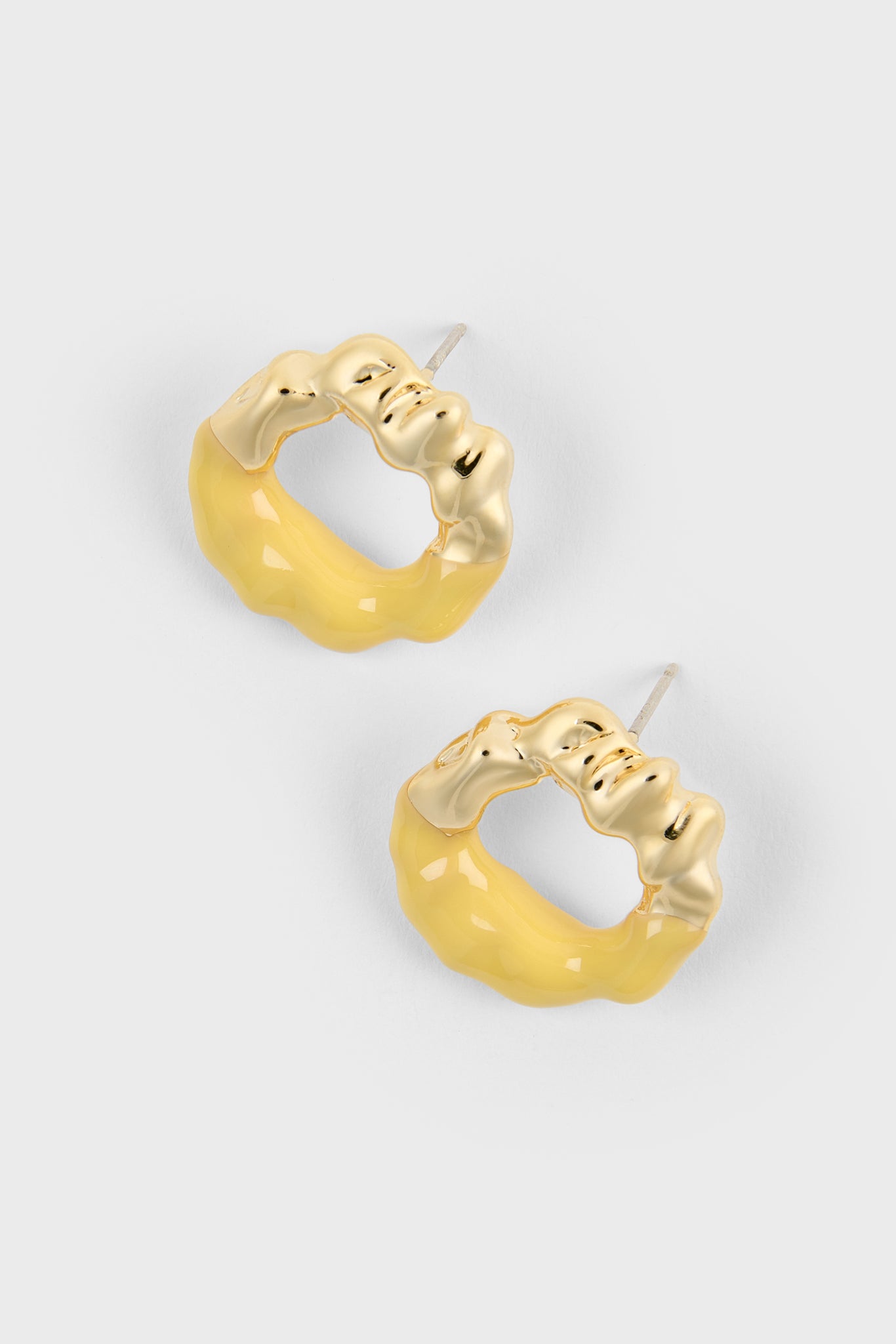 Yellow enamel dipped gold organic circle earrings_1