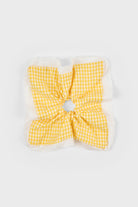 Yellow gingham white eyelet trim square scrunchie_1