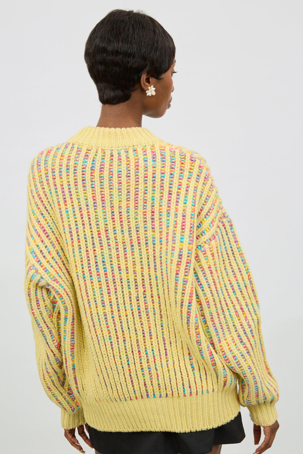 Yellow rainbow ribbed mock neck jumper