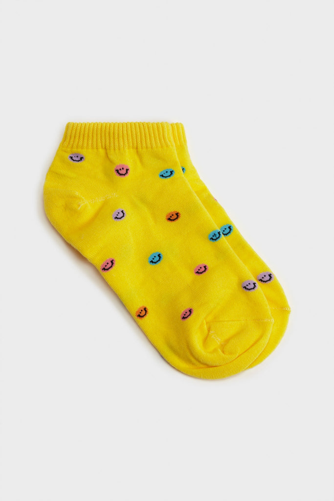 Yellow tiny smiley face ankle socks_1