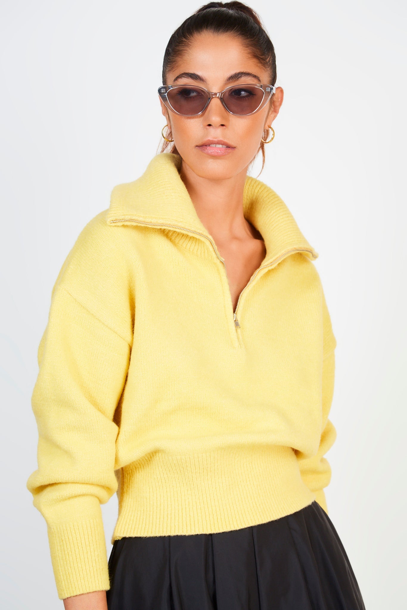 Yellow zip neck collared jumper