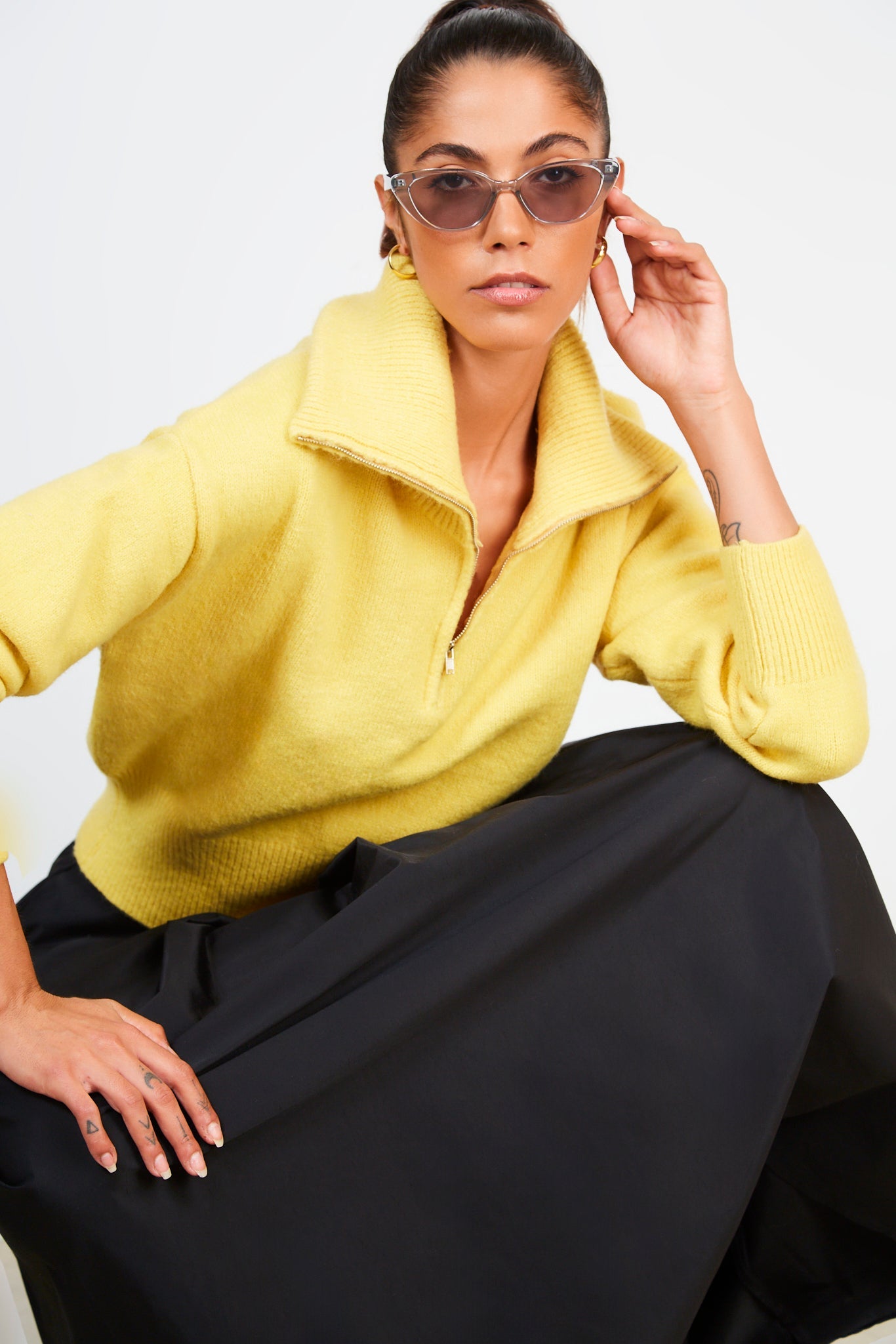 Yellow zip neck collared jumper