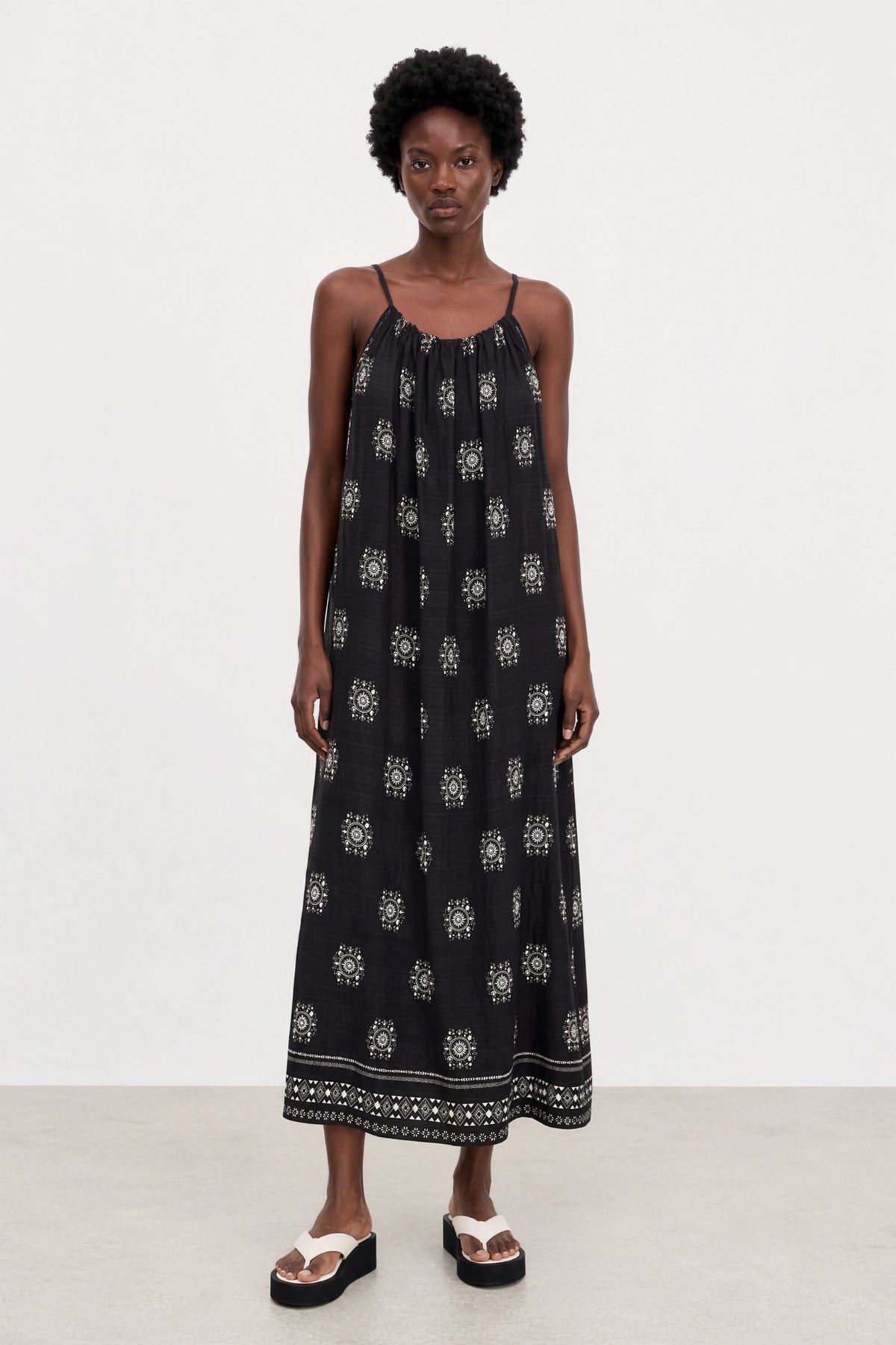 Black and white printed linen blend maxi dress_1