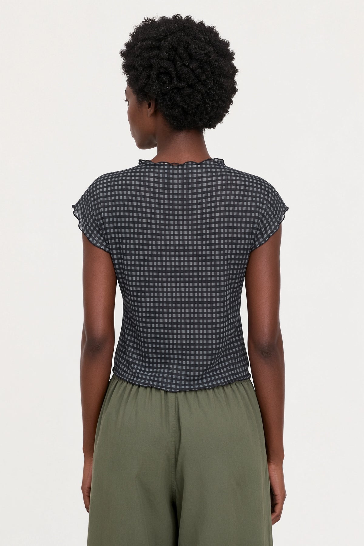 Black multicolour box check semi sheer high neck tee_2