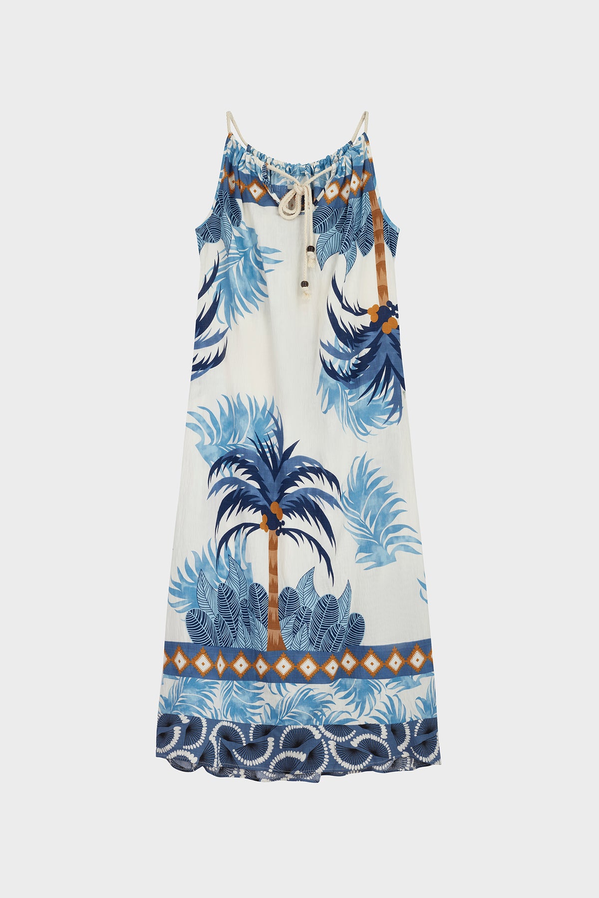Blue tropical palm tree print linen blend maxi dress_3