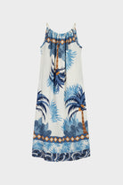Blue tropical palm tree print linen blend maxi dress_2