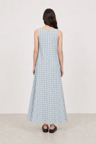 Blue large gingham checked side pocket dress_2