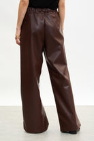 Burgundy vegan leather pleated drawstring trousers_2