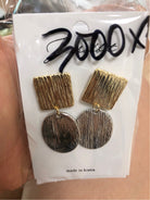 Large gold square and silver circle brushed earrings_1