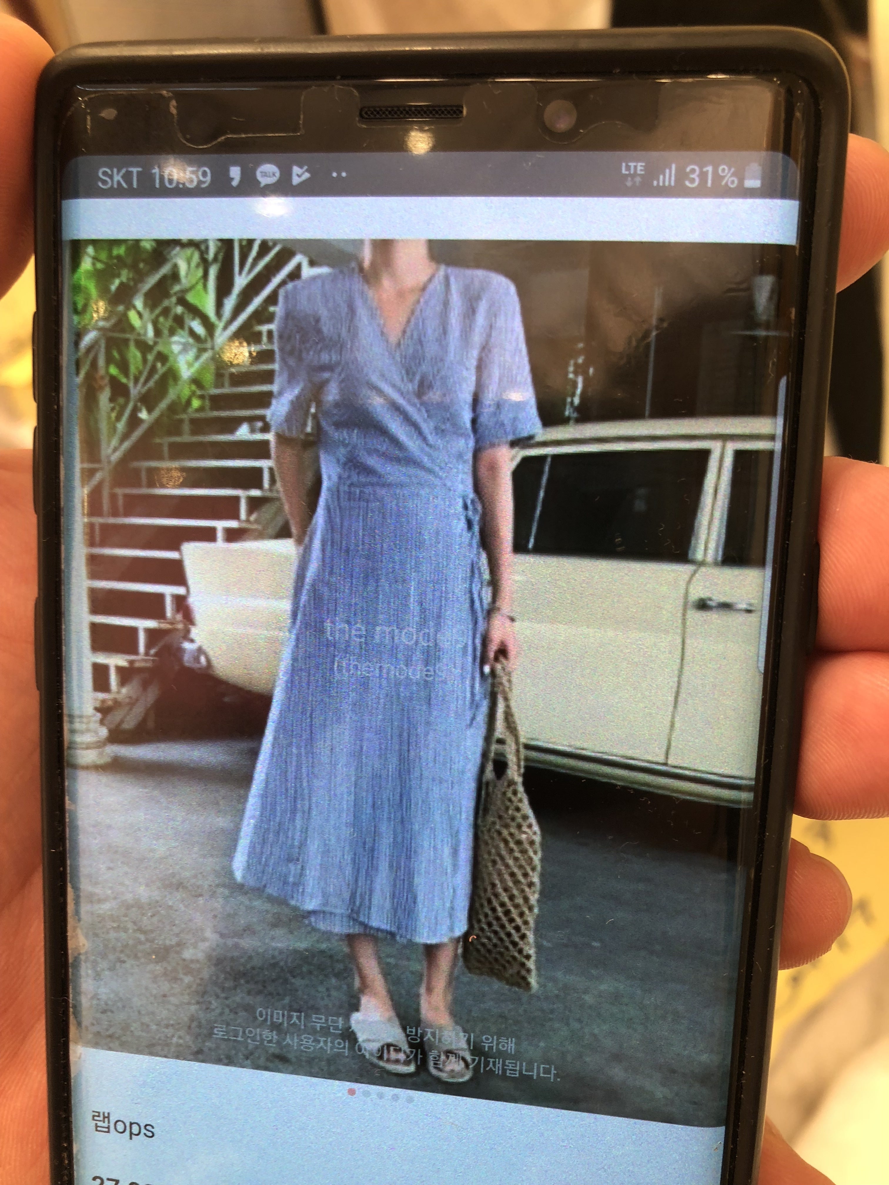 Navy and white striped linen wrap dress_1