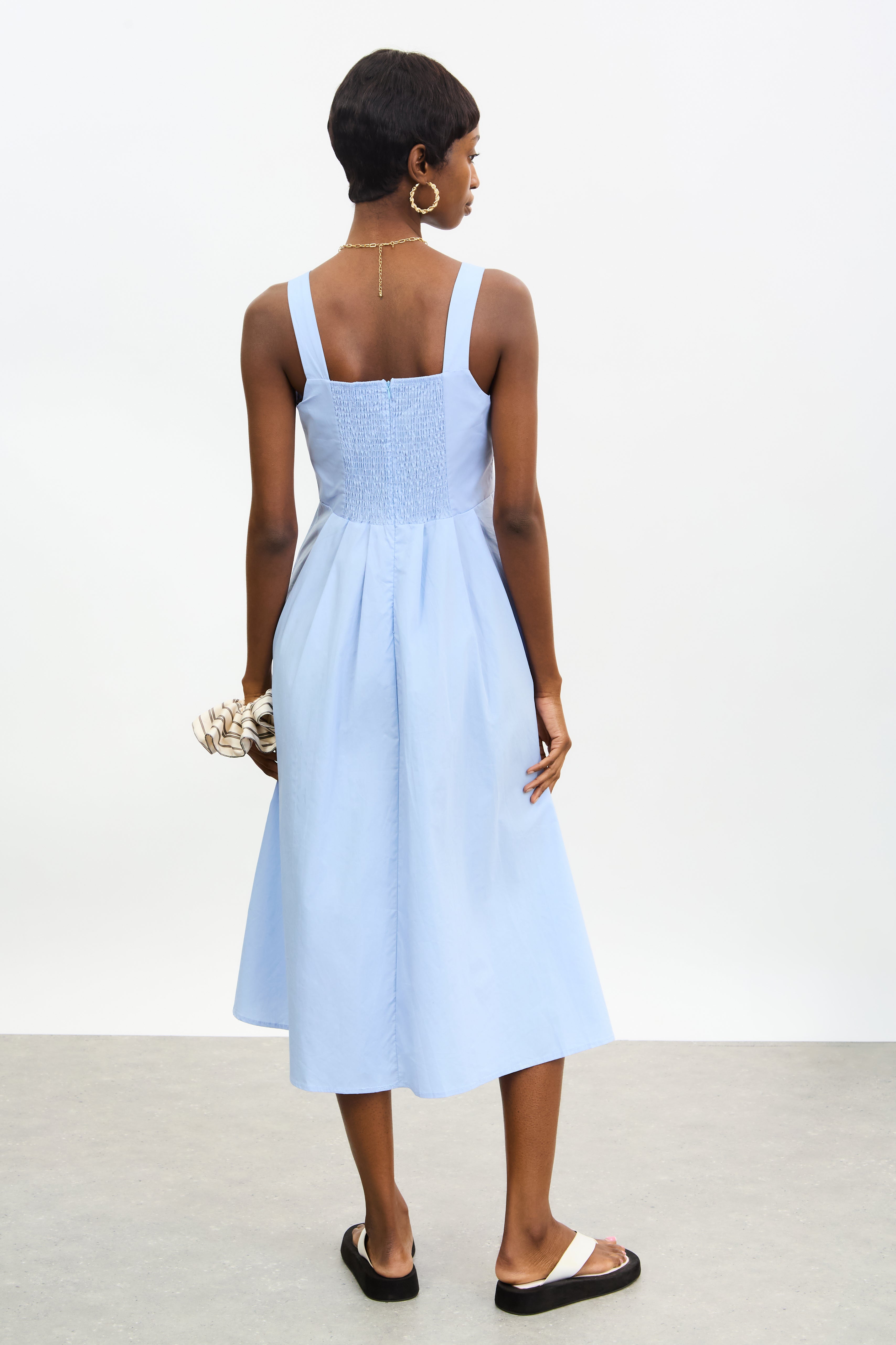 Pale blue bodice box pleat midi dress_2