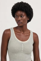 Light grey and ivory double layer button front knit tank_3