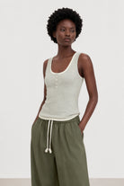 Light grey and ivory double layer button front knit tank_1