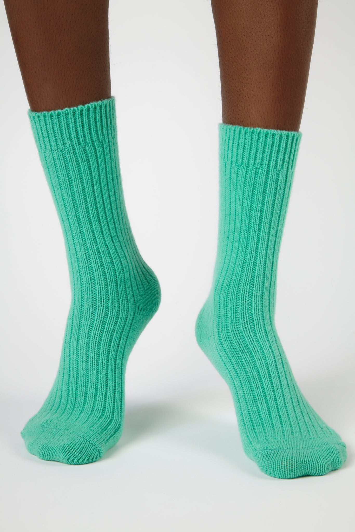 Mint green thick ribbed cashmere blend socks