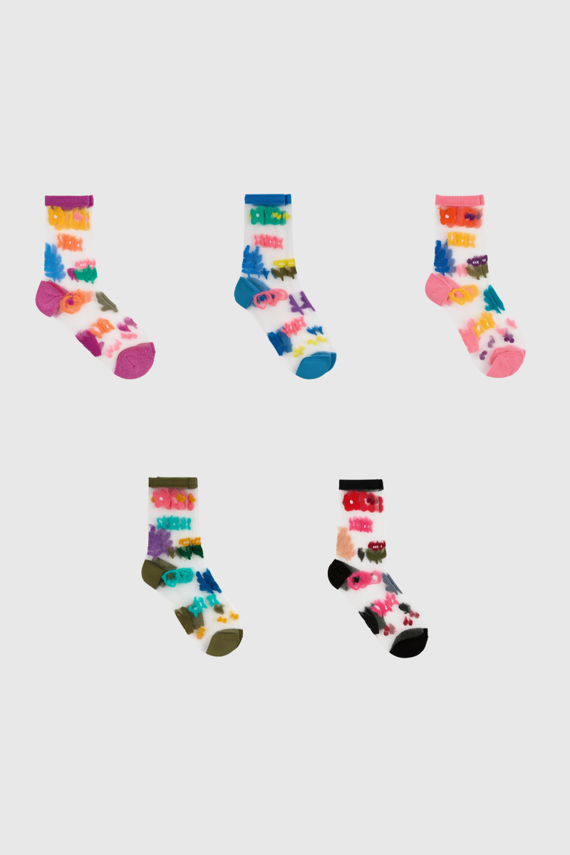 Bright multicolour sheer floral socks - Set of 5 – Glassworks London