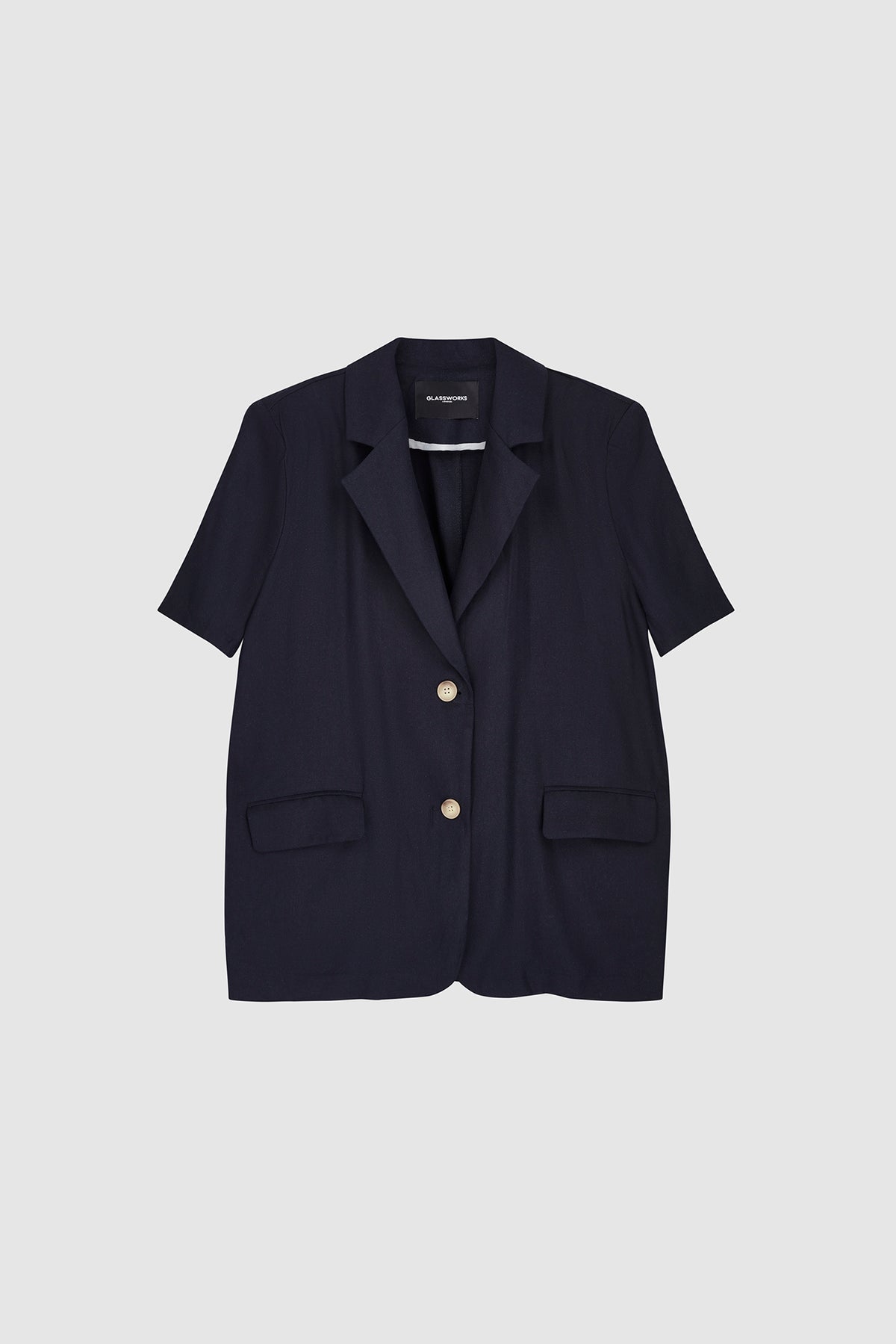 Navy blue short sleeved boxy blazer_3