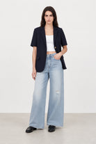 Navy blue short sleeved boxy blazer_2