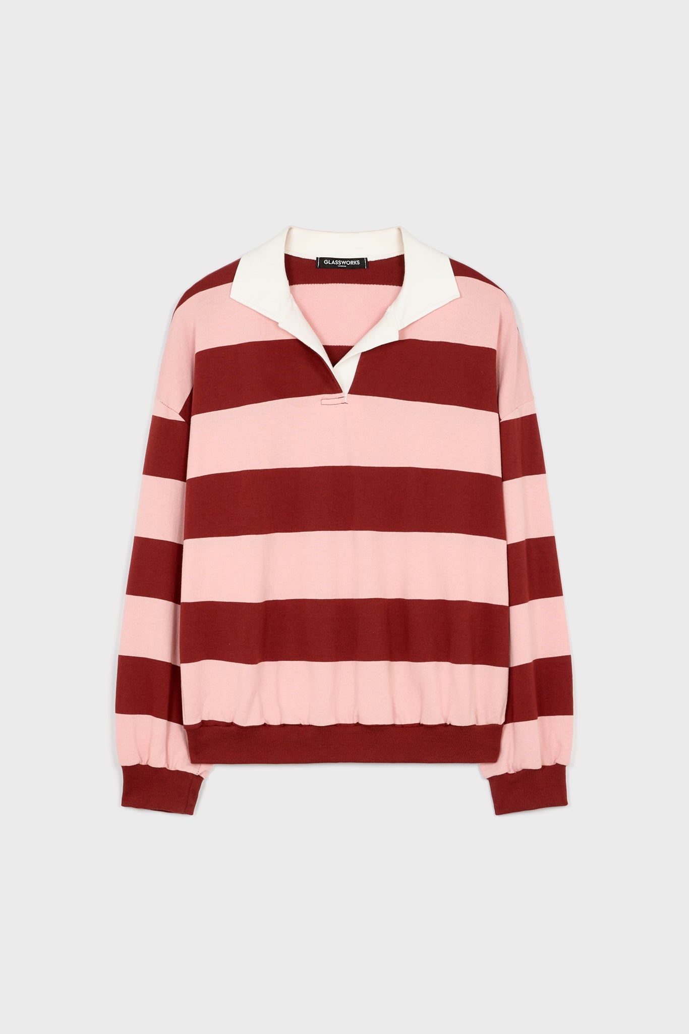 Pink and burgundy thick block striped rugby shirt_6