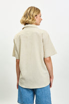 Beige textured stripe button up shirt_2