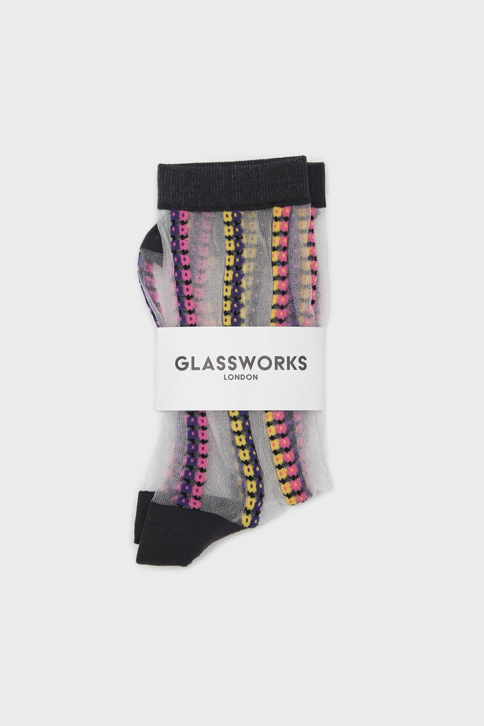 Pink and yellow floral stripe sheer socks_4