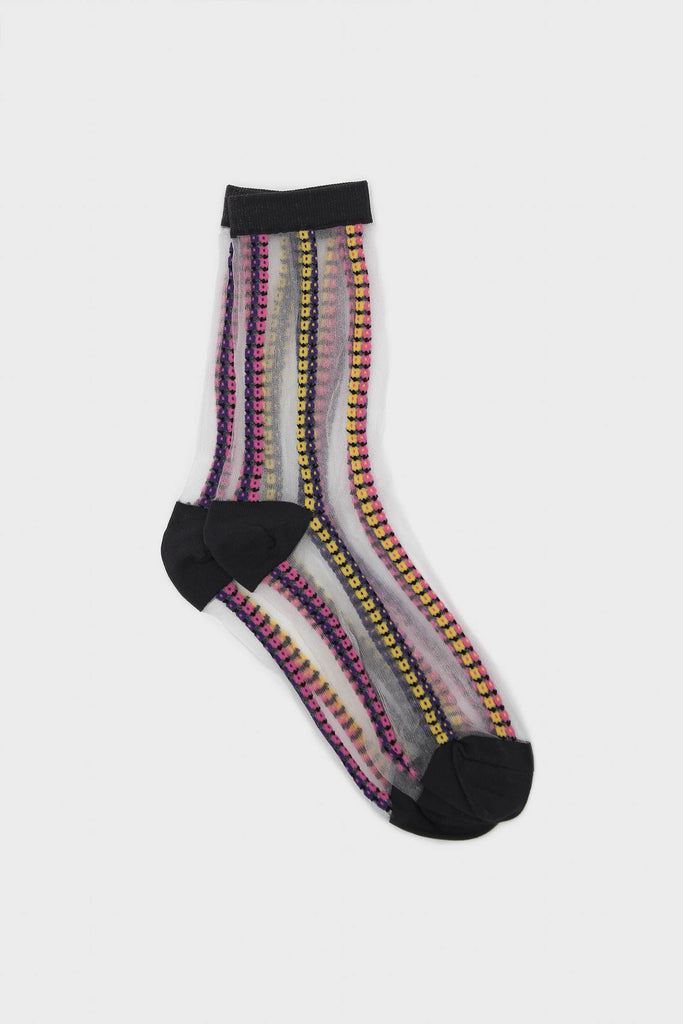 Pink and yellow floral stripe sheer socks_1