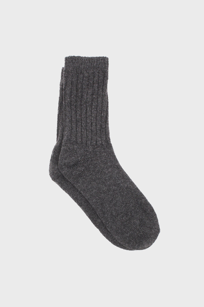 Charcoal ribbed cashmere wool blend socks_1