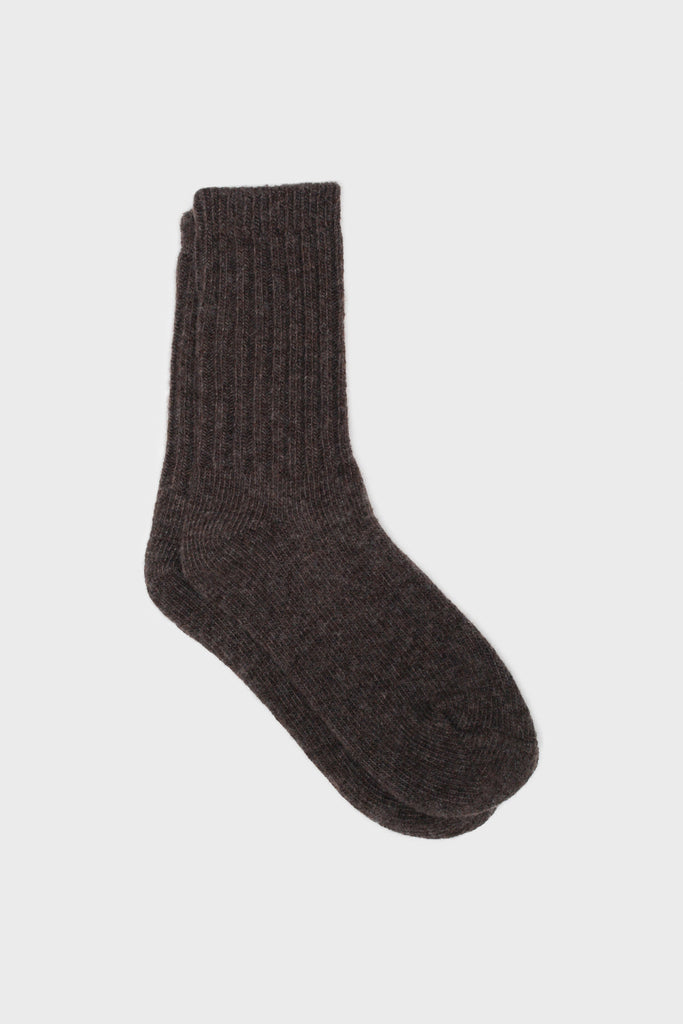 Brown ribbed cashmere wool blend socks_1