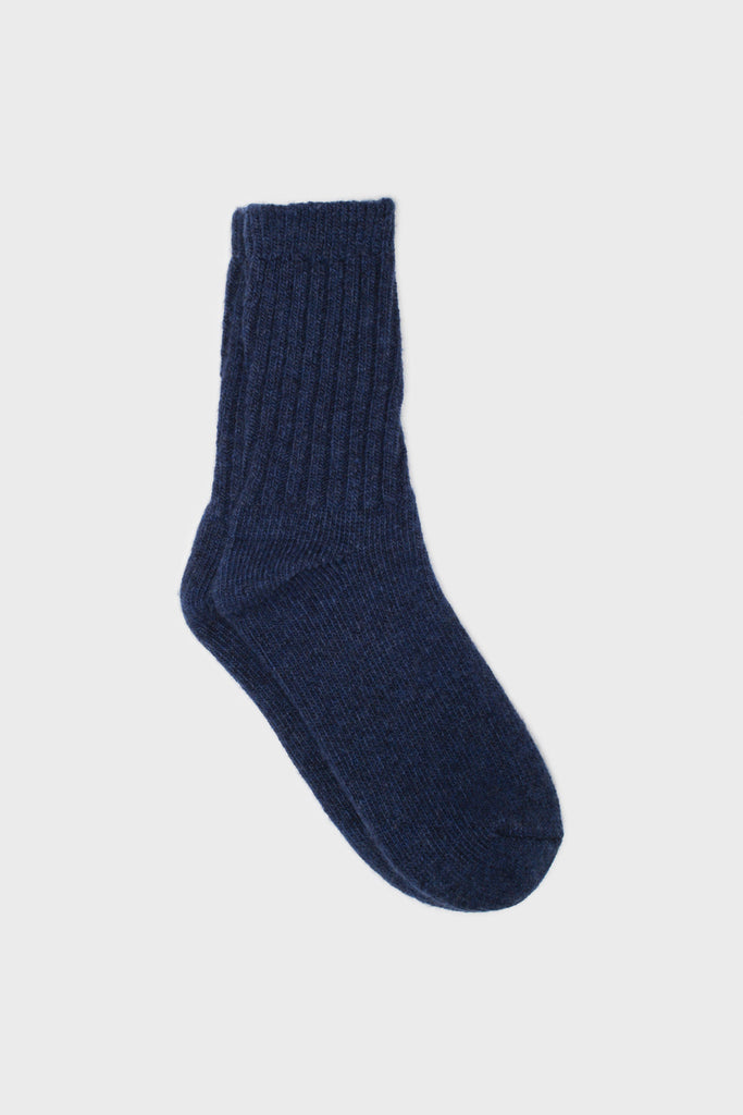 Blue ribbed cashmere wool blend socks_1