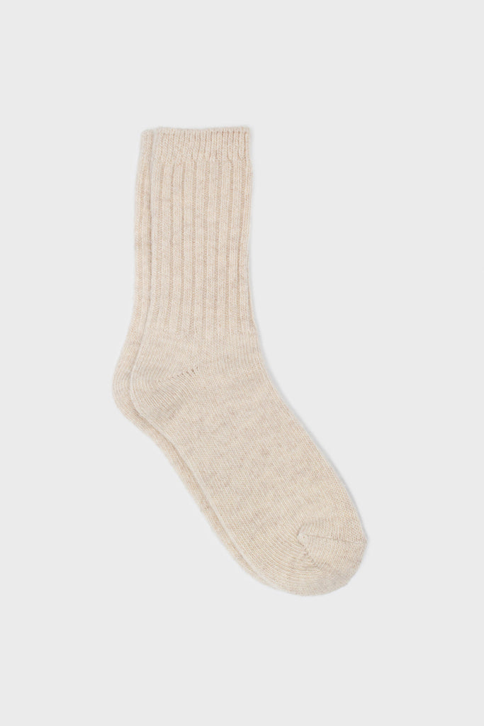 Cream ribbed cashmere wool blend socks_1