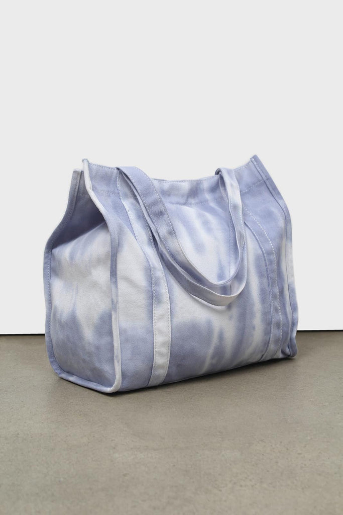 Blue tie dye raw edge canvas tote bag_3