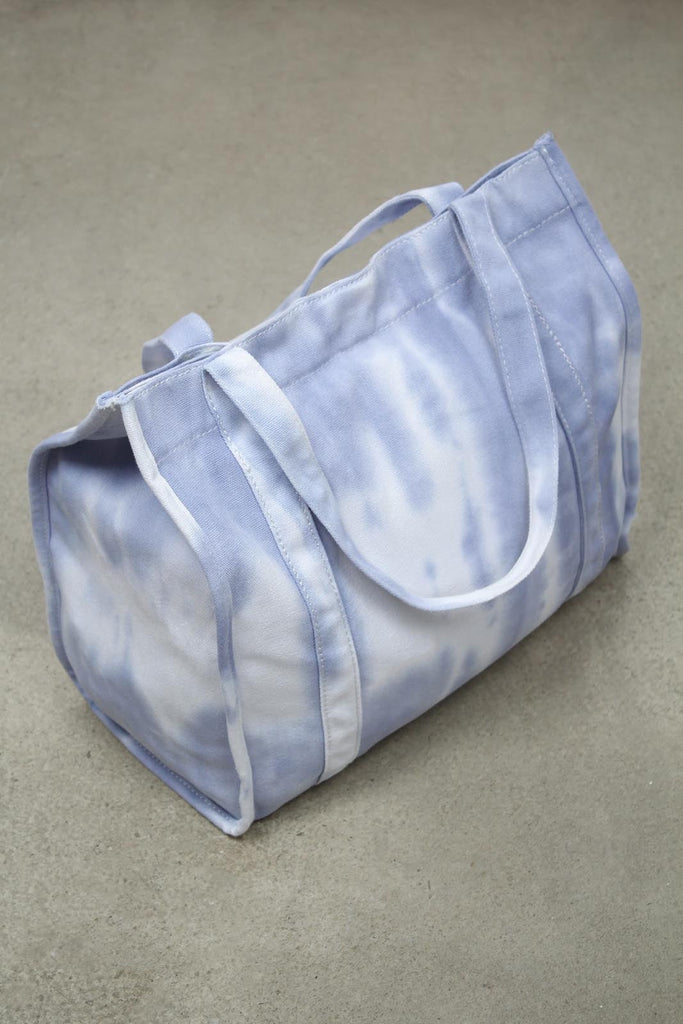 Blue tie dye raw edge canvas tote bag_1