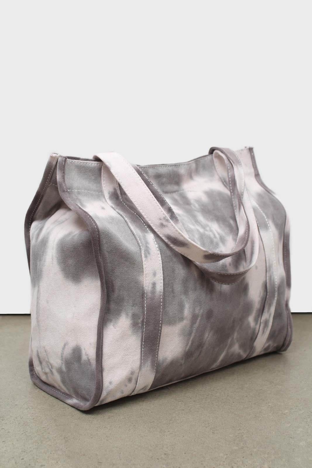 Black tie dye raw edge canvas tote bag_3