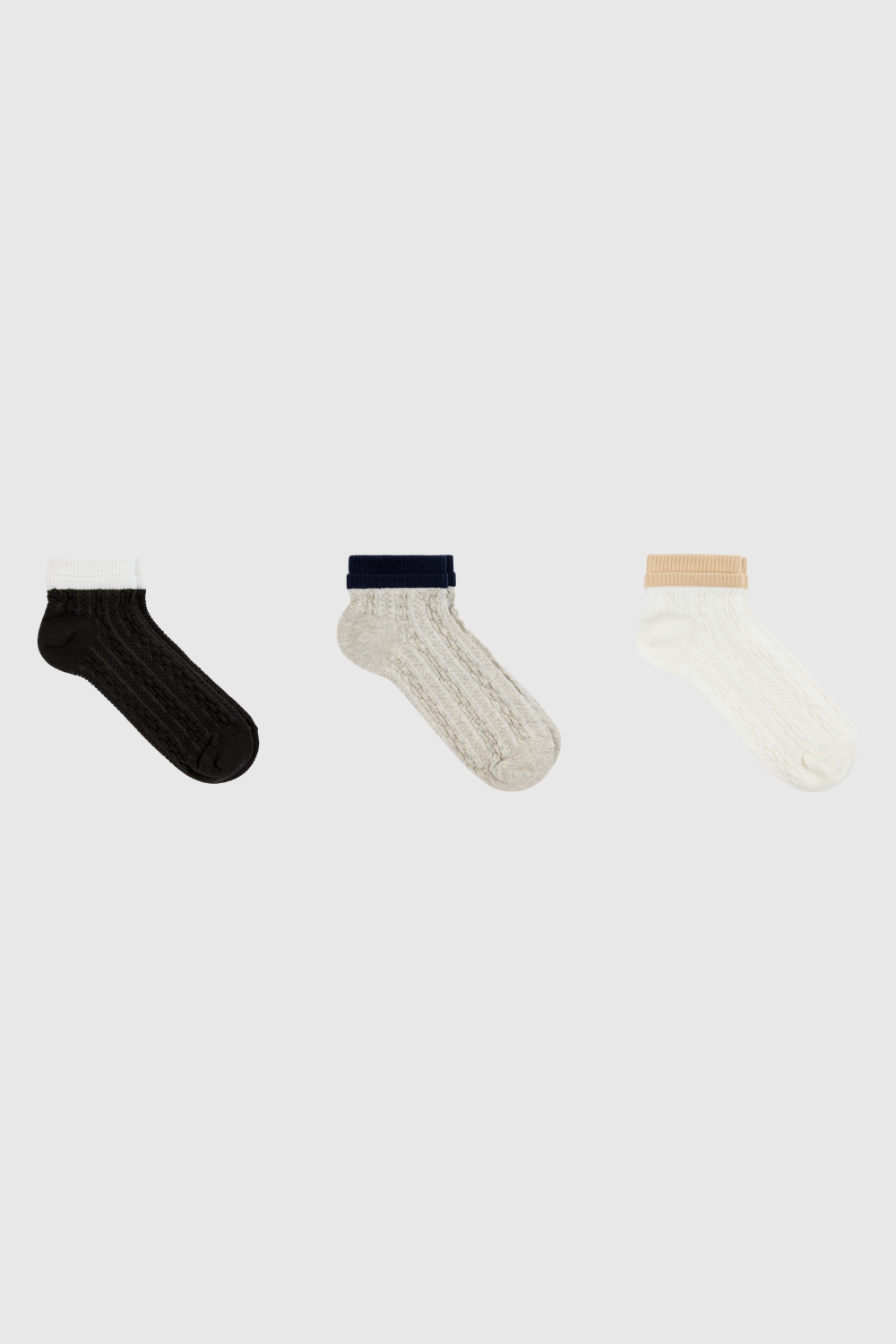Textured trim pop socks - Set of 3