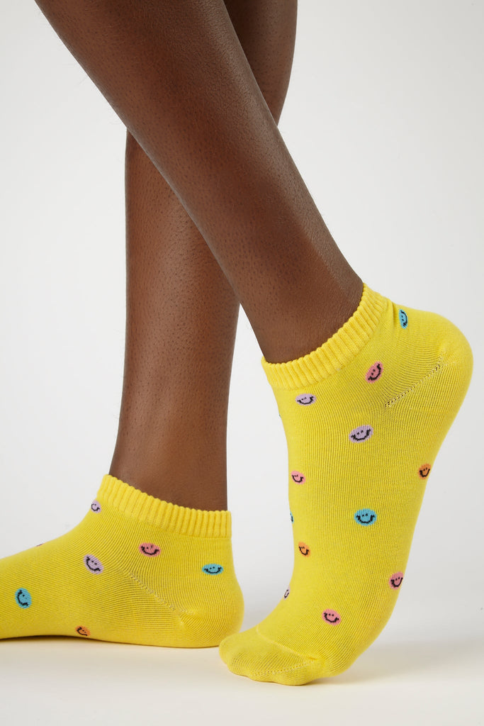 Yellow tiny smiley face ankle socks_3